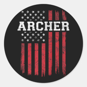 Archer American Flag USA Patriot Patriotic Archery Classic Round Sticker