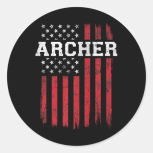 Archer American Flag Usa Patriot Patriotic Archery Classic Round Sticker