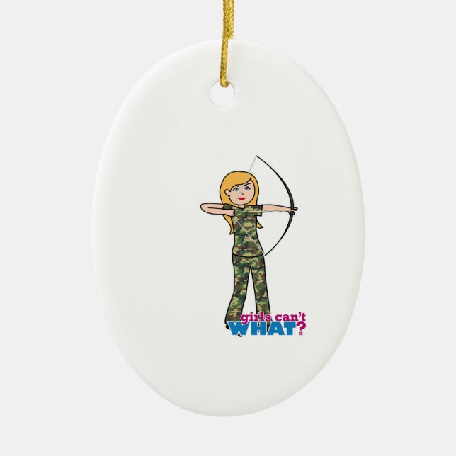 Archer Girl in Camo - Light Ceramic Ornament (Front)