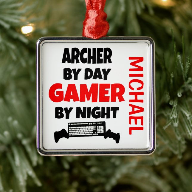 Archer Loves Playing Video Games Metal Ornament (Tree)