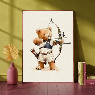 Archer Teddy Bear Cute Animal Sports Nursery Art Poster