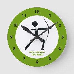 Archer with his bow black, green archery custom round clock