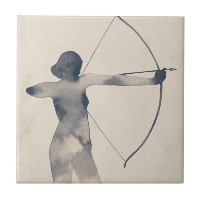 Archeress Watercolor Silhouette Ceramic Tile (Front)