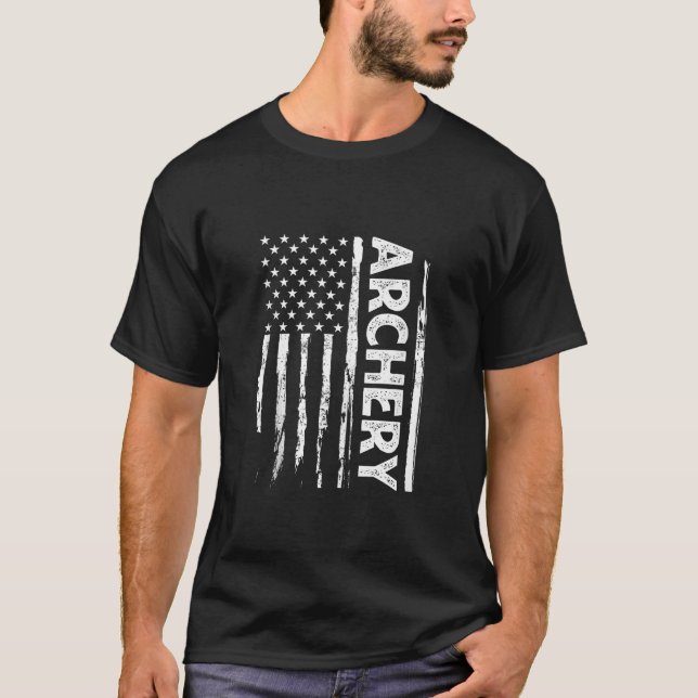 Archery American Flag Hunter Target Shooting Long  T-Shirt (Front)