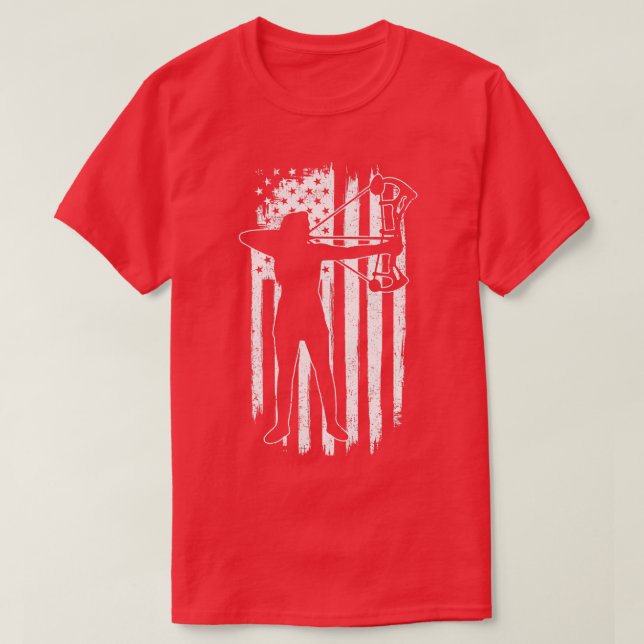 Archery Archer American Flag  T-Shirt (Design Front)