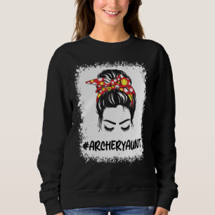 Archery Aunt Life Messy Bun Hair Glasses Mother's Sweatshirt
