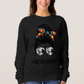 Archery Aunta Life Messy Bun Hair Glasses Mother's Sweatshirt