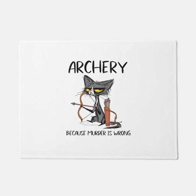 Archery because murder is wrong Funny cat archer  Doormat (Front)
