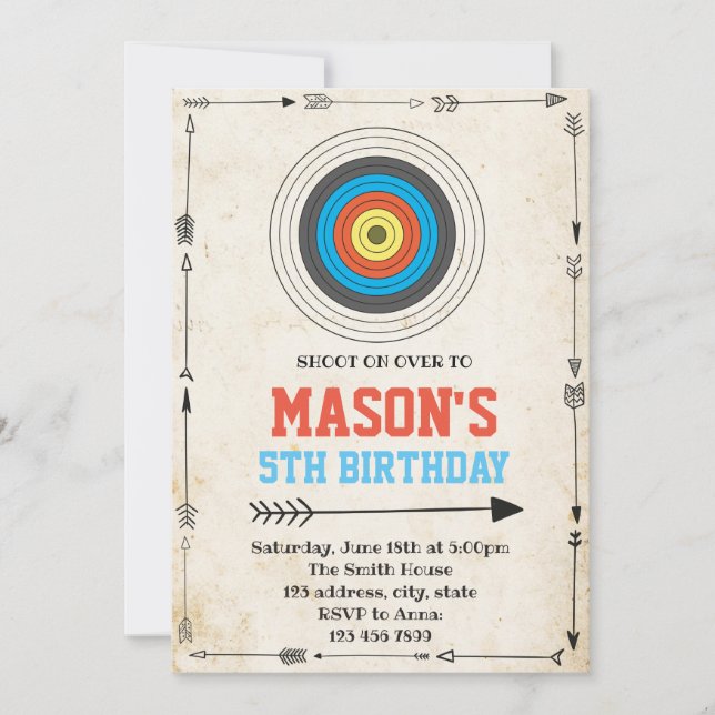 Archery birthday party invitation (Front)
