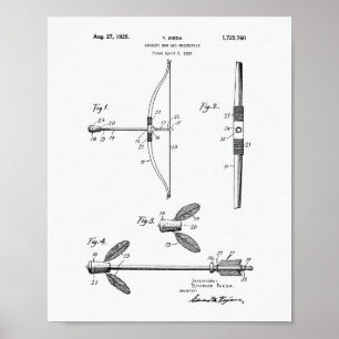 Archery Bow 1929 Patent Art White Paper Poster