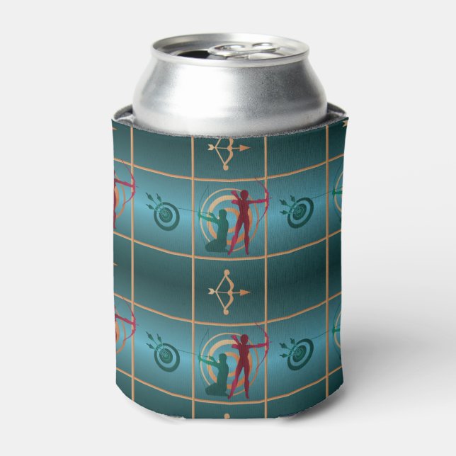 Archery Bow and Arrow - Green Pattern Can Cooler (Can Front)