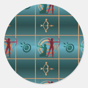 Archery Bow and Arrow - Green Pattern Classic Round Sticker