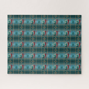 Archery Bow and Arrow - Green Pattern Jigsaw Puzzle