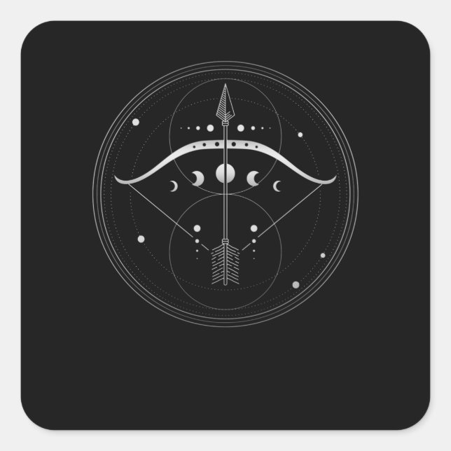 Archery Bow And Arrow Sacred Geometry Square Sticker (Front)