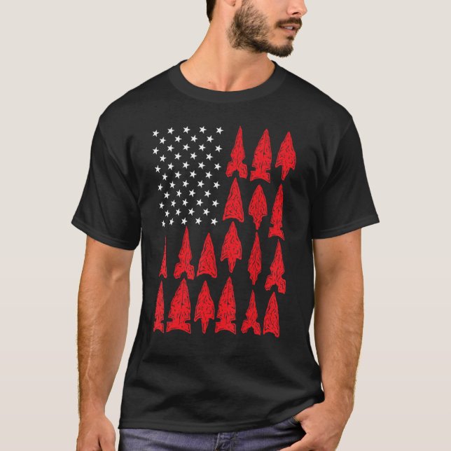 Archery collecting arrowhead hunter us flag T-Shirt (Front)