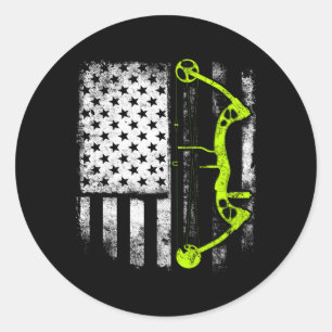 Archery Compound Bow Usa Flag Classic Round Sticker