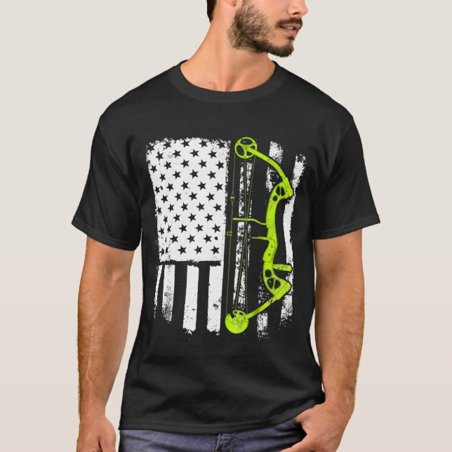 Archery Compound Bow Usa Flag T-Shirt (Front)