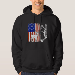 Archery Deer Hunter Bow Hunting Us Flag Patriotic Hoodie
