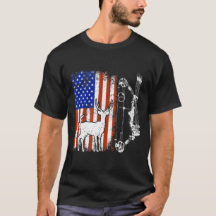 Archery Deer Hunter Bow Hunting Us Flag Patriotic T-Shirt