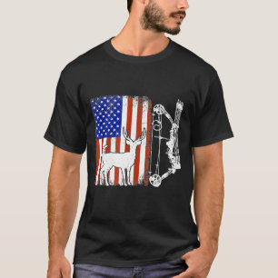 Archery Deer Hunter Bow Hunting Us Flag Patriotic T-Shirt