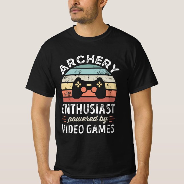 Archery Enthusiast powered by Video Games T-Shirt (Front)