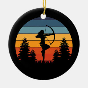 Archery Girl Archer Bow Vintage Retro Sunset Ceramic Ornament