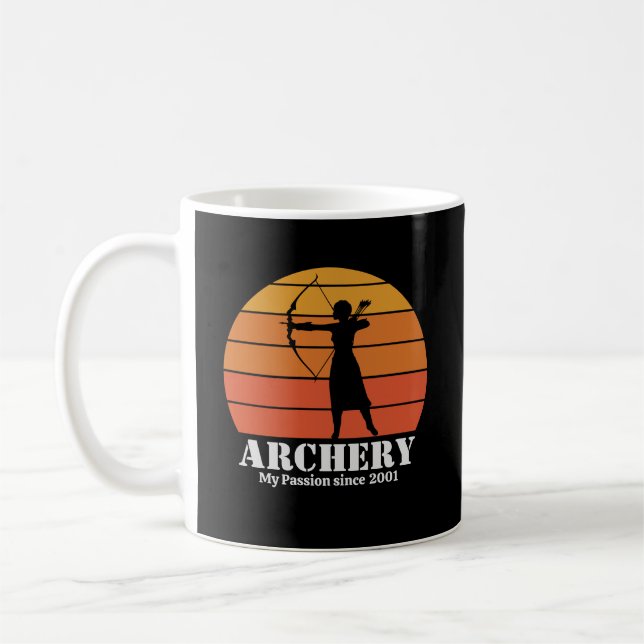 Archery Hobby Retro Sunset Personalise Coffee Mug (Left)