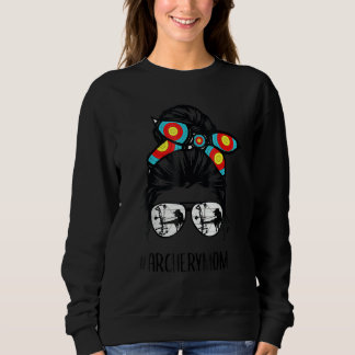 archery mum life messy bun hair glasses sweatshirt