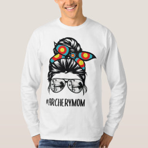 archery mum life messy bun hair glasses T-Shirt