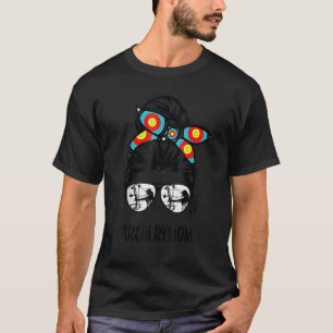 archery mum life messy bun hair glasses T-Shirt