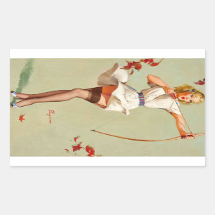 Archery Pin-Up Girl Rectangular Sticker