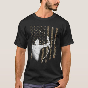 Archery Recurve Long Bow American Flag Camouflage T-Shirt
