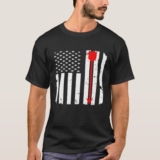 Archery Red Arrow Bow Distressed American Flag T-Shirt (Front)