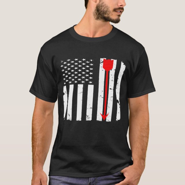 Archery Red Arrow Bow Distressed American Flag T-Shirt (Front)