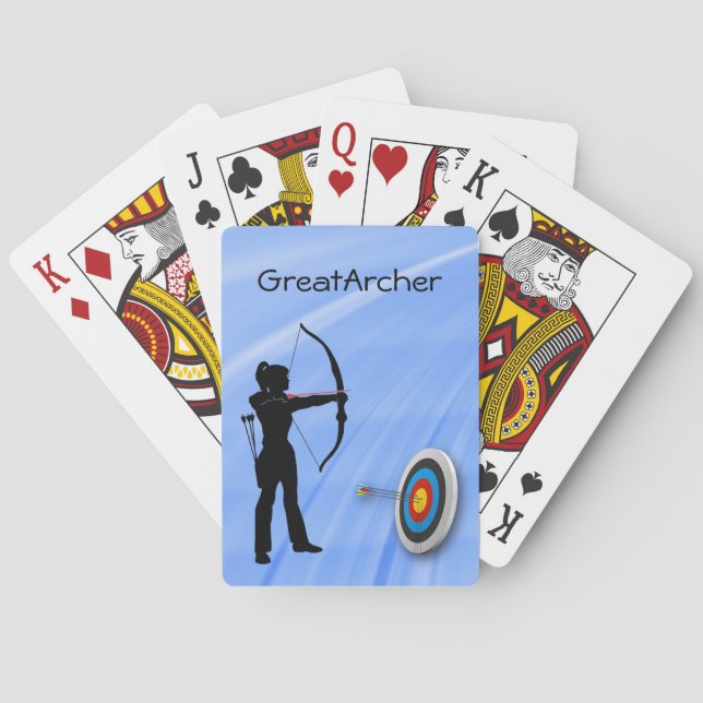 Archery Sport female archer and target Personalise Playing Cards (Back)