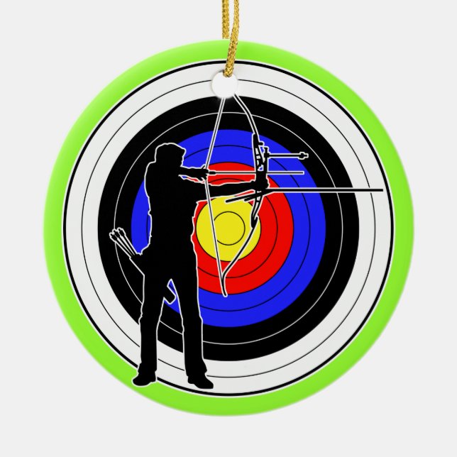 Archery & target 01 ceramic tree decoration (Front)