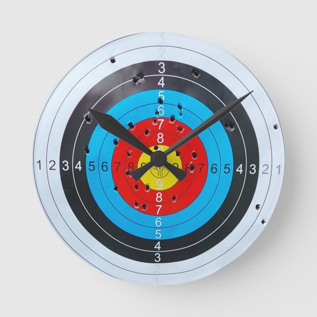 Archery Target Double Sided Round Throw Pillow Clock (Front)