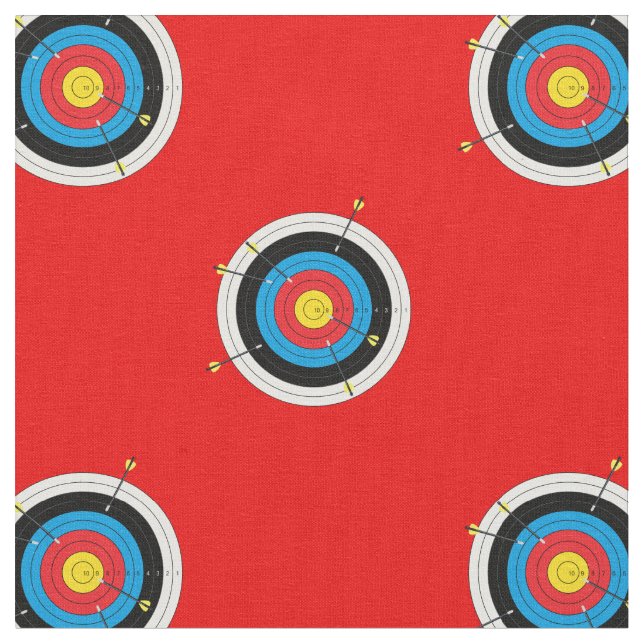 Archery Targets and Arrows Pattern on Red Fabric (Close Up)