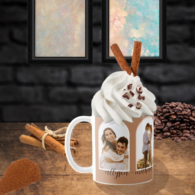 Arches 4 Photo Cinnamon Couple + Names Coffee Mug (Creator Uploaded)