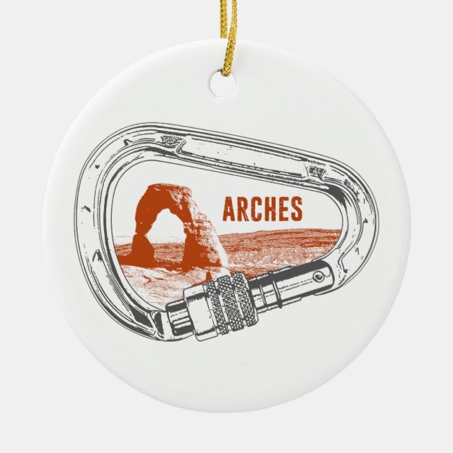 Arches National Park Climbing Carabiner Ceramic Ornament (Front)
