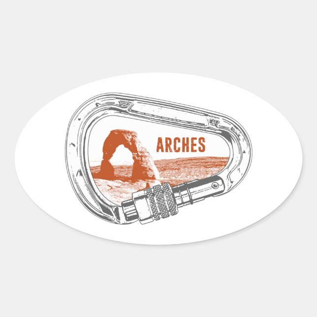 Arches National Park Climbing Carabiner Oval Sticker (Front)