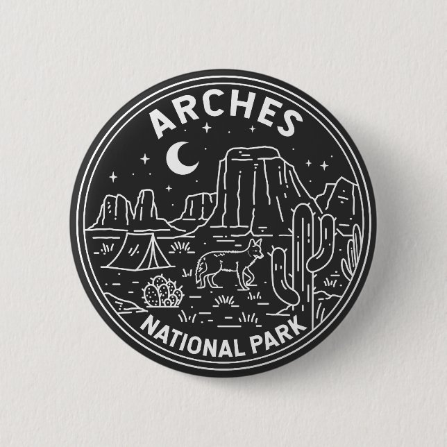 Arches National Park Delicate Arch Monoline  6 Cm Round Badge (Front)