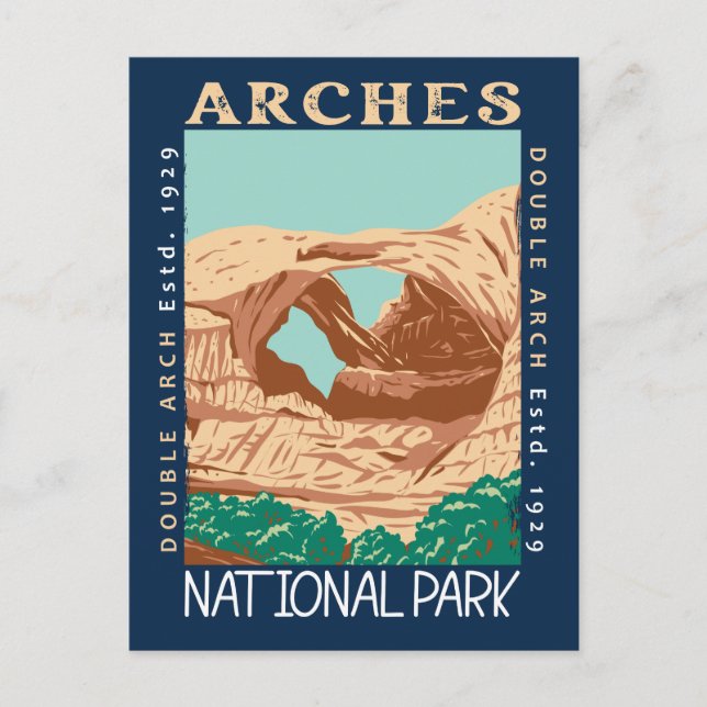 Arches National Park Double Arch Retro Distressed Postcard (Front)