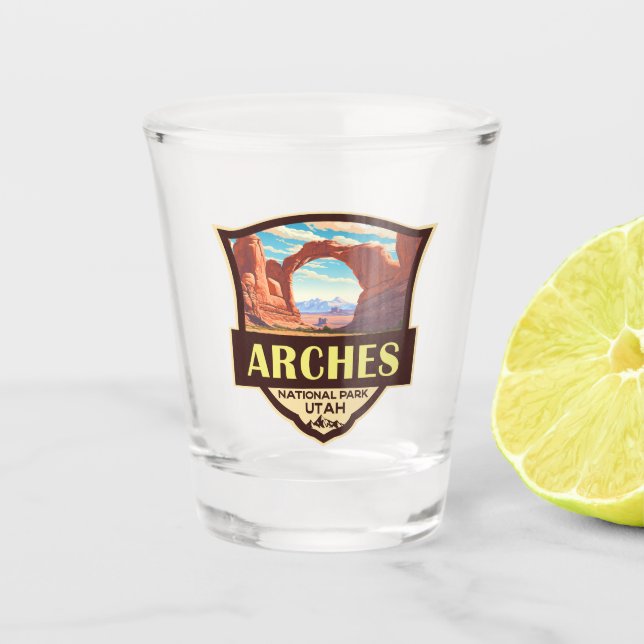 Arches National Park Illustration Retro Shot Glass (Front)