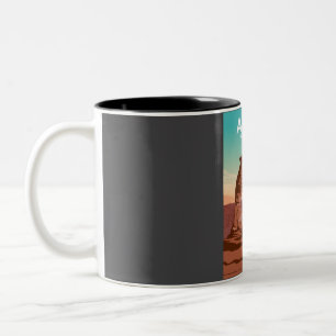 Arches National Park Travel Poster in a vintage an Two-Tone Coffee Mug