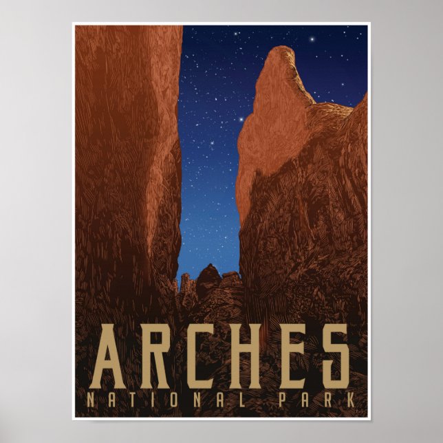 Arches National Park Travel Poster; Starscape Poster (Front)