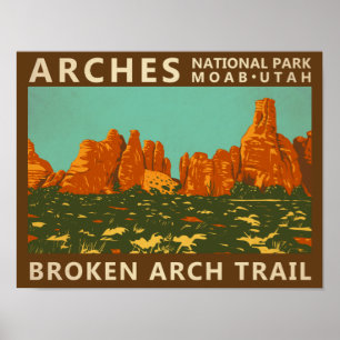 Arches National Park Utah Broken Arch Trail Retro Poster