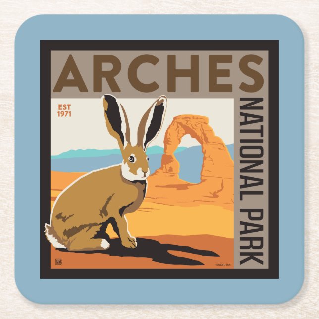 Arches National Park, Utah | Jackrabbit Square Paper Coaster (Front)