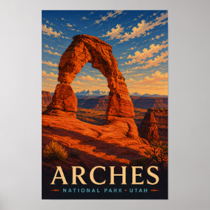Arches National Park Utah Modern Woodblock Travel Poster