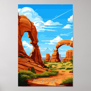 Arches National Park Vintage Travel Illustration Poster